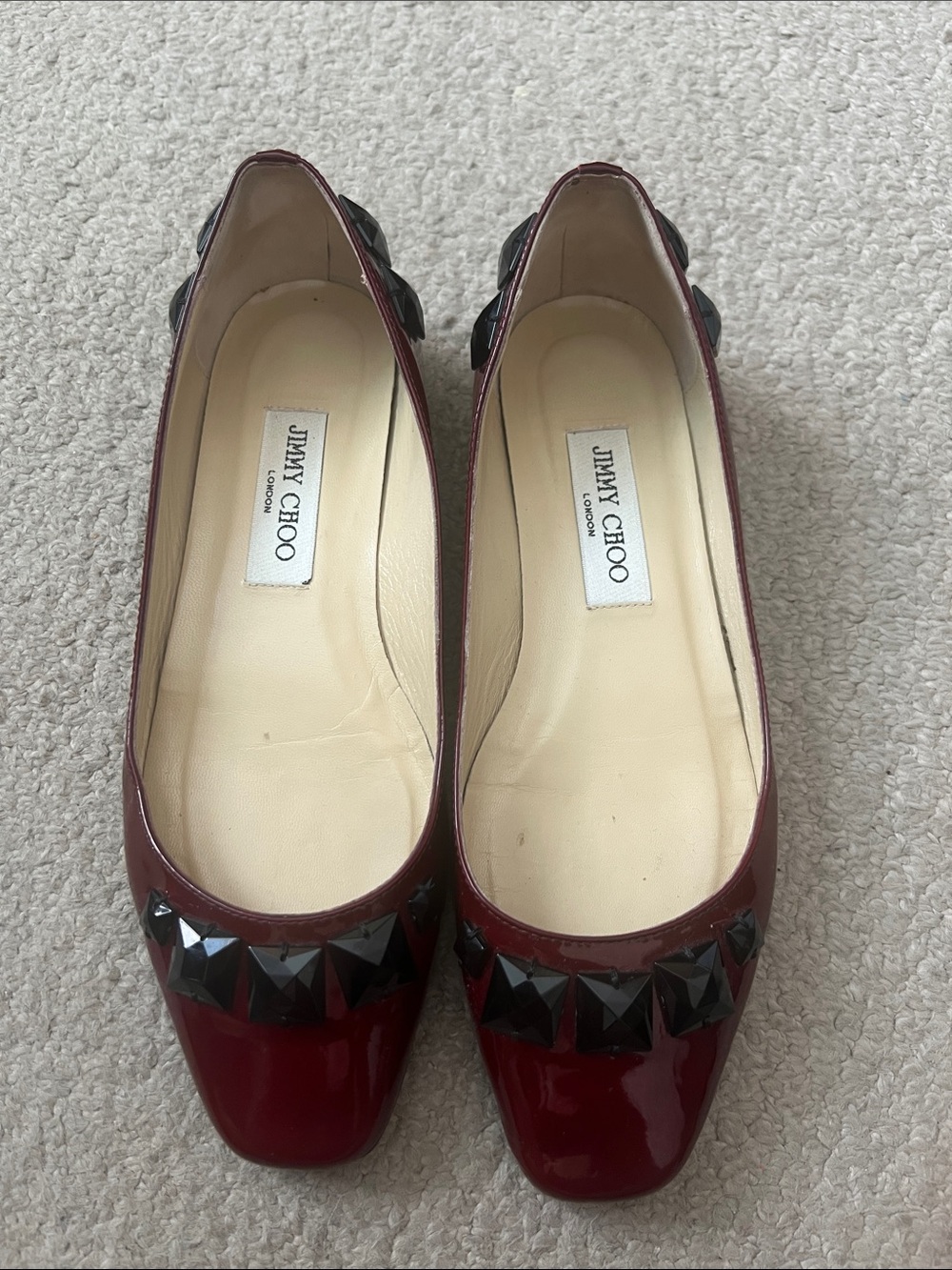 Jimmy Choi Watson Burgandy Studded Flats 38 NWOB